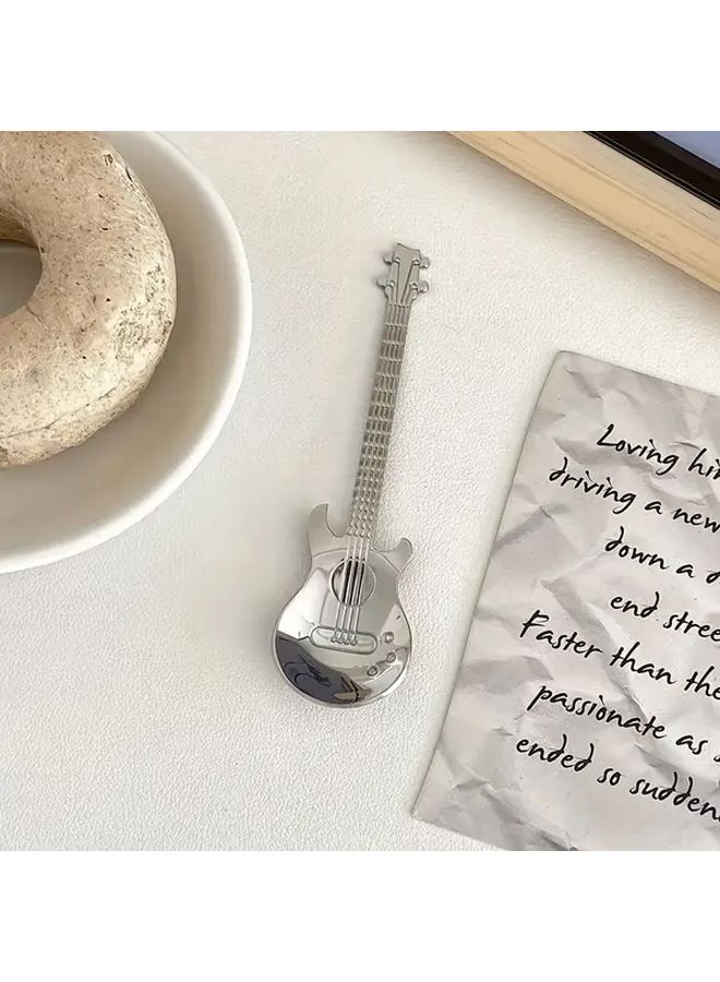 5PCS Silvery Mirror Polished 304 Stainless Steel Creative Guitar Spoon Dessert Coffee Stirring Ice Cream Scoop - Image 4